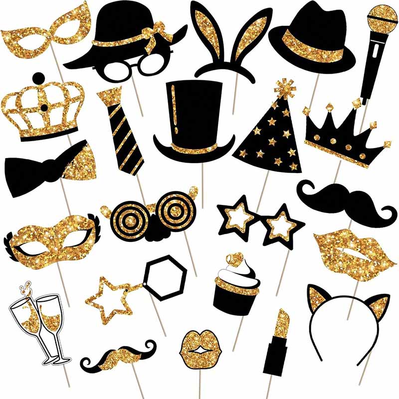 23Pcs Black Golden Paper Party - đánh giá và giá Photo Booth Frame