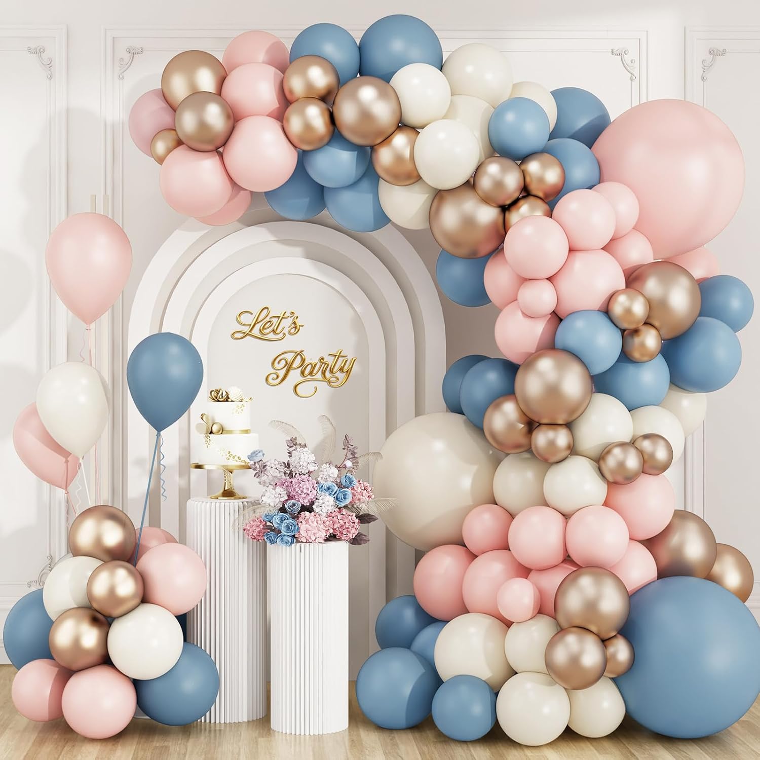 Dusty Pink Blue Champagne Gold - đánh giá và giá Balloon Arch Kit