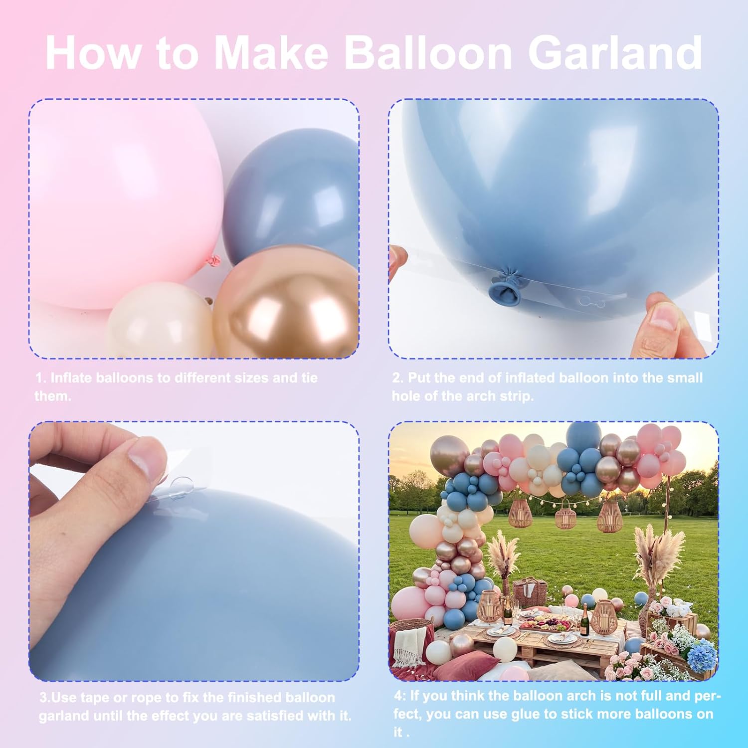 Dusty Pink Blue Champagne Gold - đánh giá và giá Balloon Arch Kit