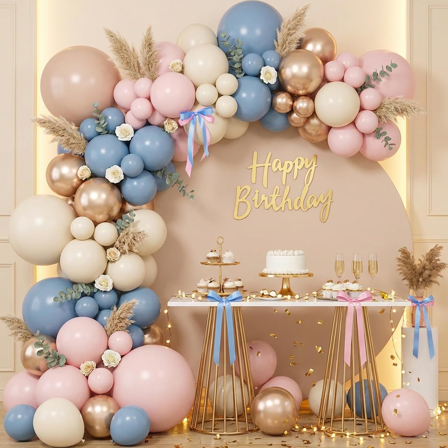 Dusty Pink Blue Champagne Gold - đánh giá và giá Balloon Arch Kit