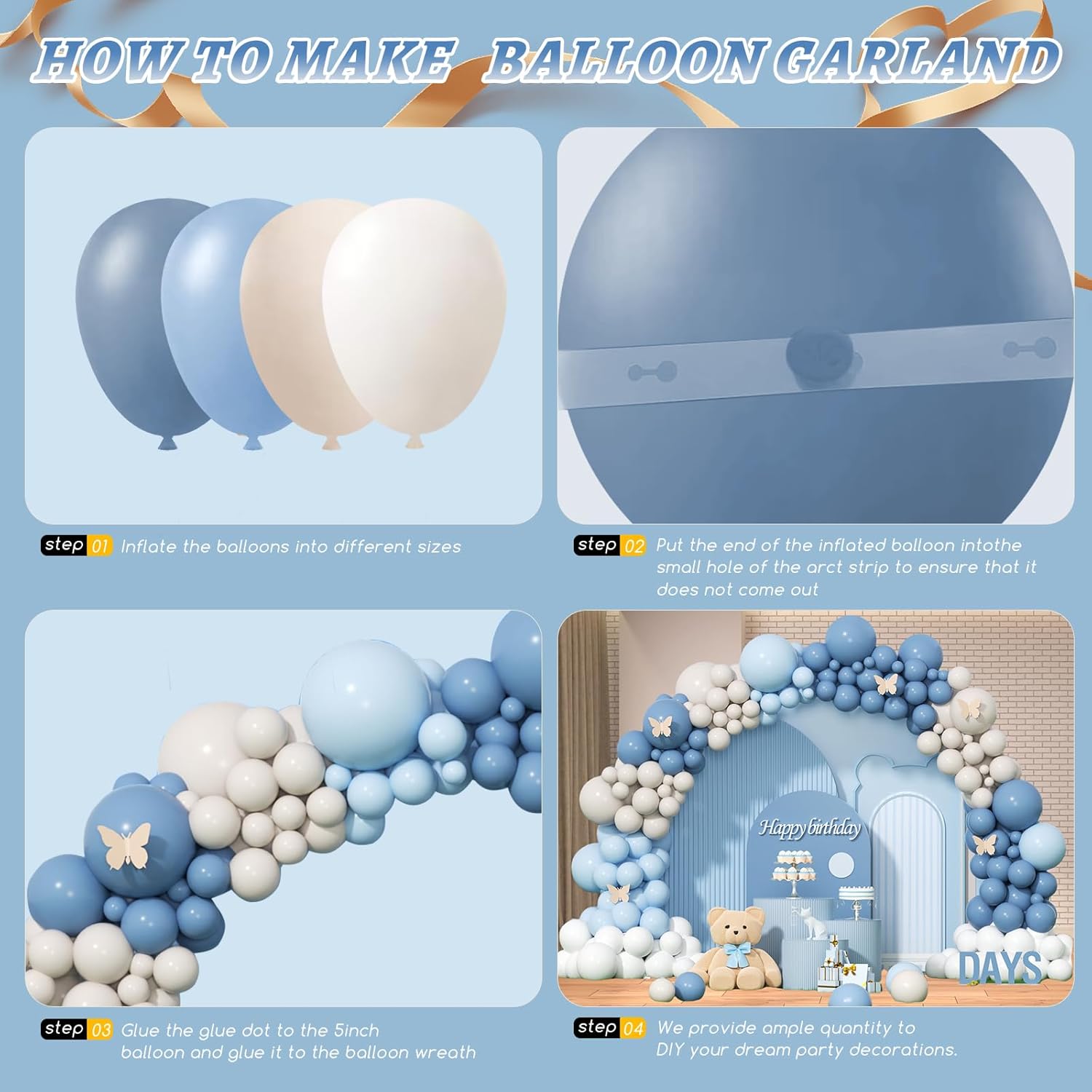 Dusty Blue Sand White Latex Ba - đánh giá và giá Balloon Arch Kit