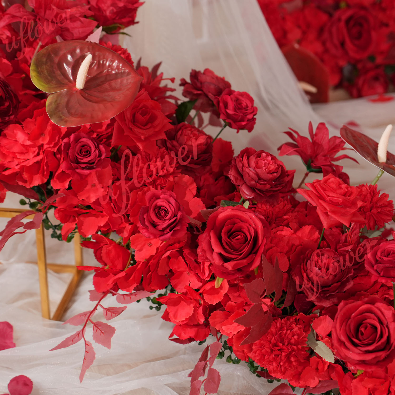 Uflower Red Flower Row Wedding - đánh giá và giá Flower Wall Panel